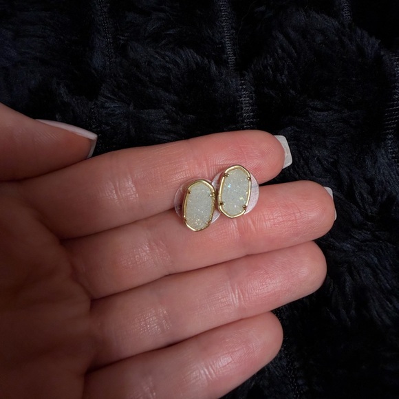Kendra Scott Jewelry - Kendra Scott White Druzy Oval Stud Earrings with Gold Trim